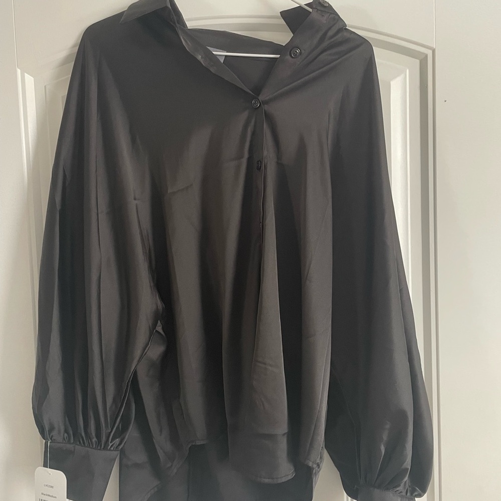 Black satin button up
